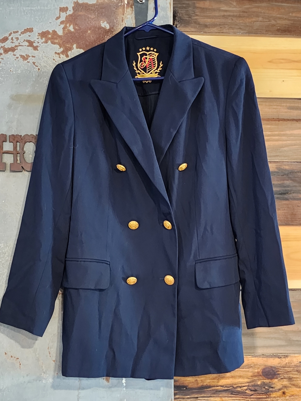 Vintage Navy Double-Breasted Women's Blazer with Gold Buttons